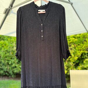 Gerard Darel Black Ruffle Hem Dress – French Designer Long Sleeve